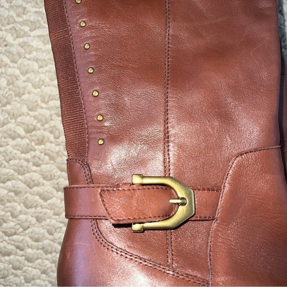Gibson Latimer Leather Tall Over Knee Boots Riding Gold Tone Studs SIZE… - Picture 5 of 13